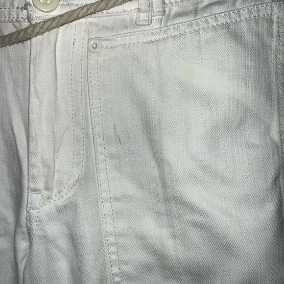 ANTHROPOLOGIE White Canvas Denim High Rise Belted Straight Crop Jeans 25 - Picture 5 of 7